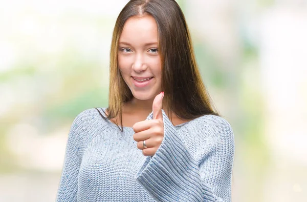 Młoda Piękna Kobieta Kaukaski Swetrze Zima Białym Tle Robi Szczęśliwy — Zdjęcie stockowe