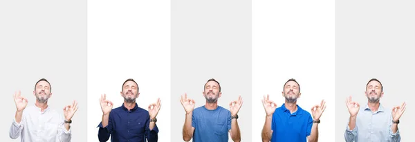 Collage Mezza Età Anziano Hoary Uomo Sfondo Isolato Rilassarsi Sorridere — Foto Stock