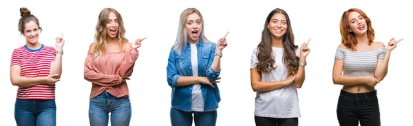 Collage Van Jonge Mooie Handgraap Van Vrouwen Geïsoleerde Achtergrond Met — Stockfoto