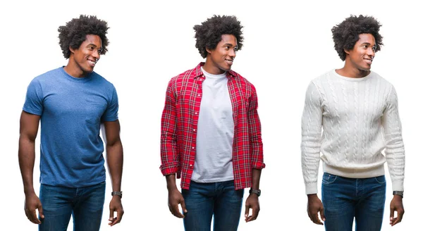 Collage Afroamerikanska Ung Stilig Man Över Isolerade Bakgrund Tittar Bort — Stockfoto