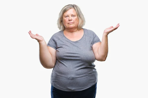 Senior Size Mulher Caucasiana Sobre Fundo Isolado Sem Pista Expressão — Fotografia de Stock