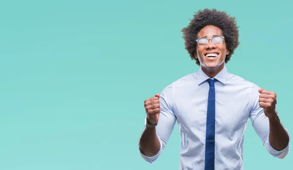 Afro Amerikansk Affärsman Som Bär Glasögon Över Isolerade Bakgrund Glada — Stockfoto