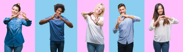 Collage Grupo Jóvenes Ocasionales Sobre Colorido Fondo Aislado Sonriendo Amor — Foto de Stock