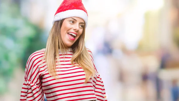 Junge Schöne Frau Mit Weihnachtsmütze Über Isoliertem Hintergrund Die Mit — Stockfoto