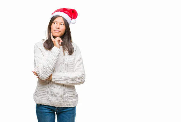 Mujer Asiática Joven Con Sombrero Navidad Sobre Fondo Aislado Con —  Fotos de Stock