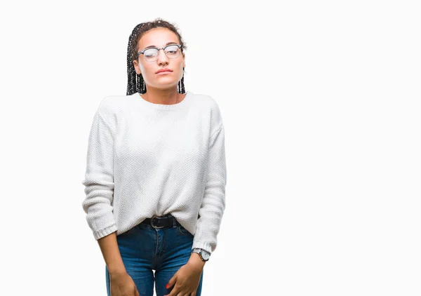 Ung Flätad Hår Afrikanska Amerikanska Flickan Bär Glasögon Och Tröja — Stockfoto