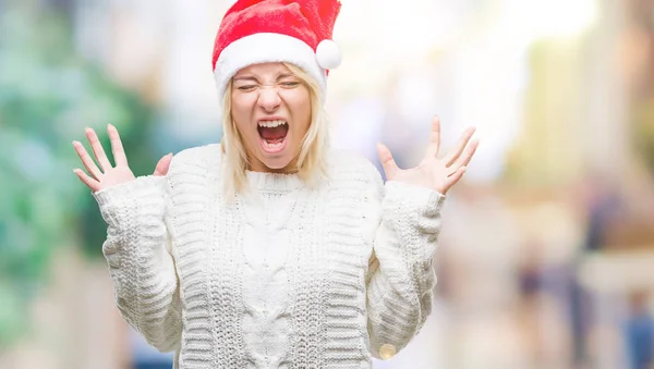 Unga Vackra Blonda Kvinnan Bär Jul Hatt Över Isolerade Bakgrund — Stockfoto