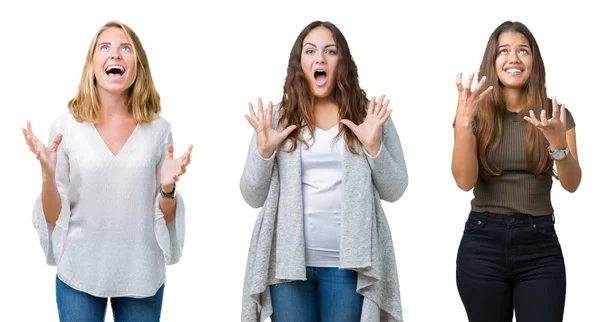 Collage Einer Gruppe Von Drei Jungen Schönen Frauen Vor Weißem — Stockfoto