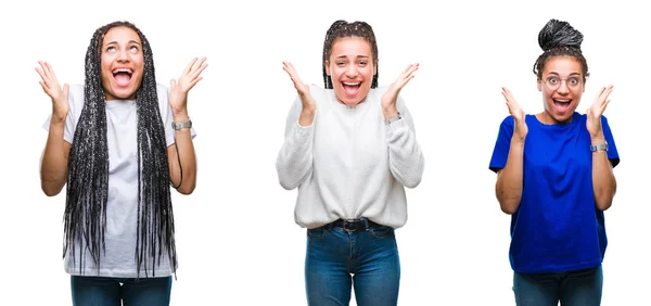 Collage Van African American Vrouw Mooi Gevlochten Haar Geïsoleerde Achtergrond — Stockfoto