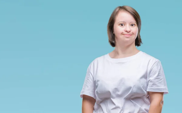 Mladé Dospělé Ženy Downovým Syndromem Izolované Pozadí Vážným Výrazem Tváři — Stock fotografie