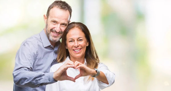 Middle Age Hispanic Business Couple Isolated Background Smiling Love Showing — Stock Photo, Image