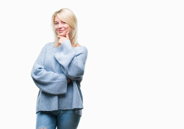 Junge Schöne Blonde Frau Winterpullover Vor Isoliertem Hintergrund Die Selbstbewusst — Stockfoto