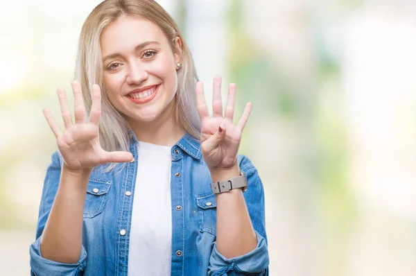 Jeune Femme Blonde Sur Fond Isolé Montrant Pointant Vers Haut — Photo