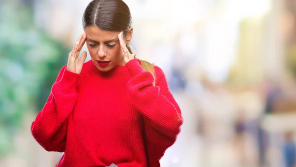 Young Beautiful Business Woman Wearing Winter Sweater Isolated Background Hand — Stock Photo, Image