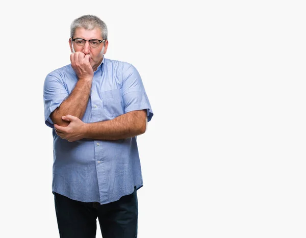 Bello Uomo Anziano Che Indossa Occhiali Sfondo Isolato Cercando Stressato — Foto Stock