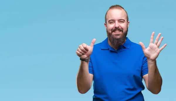 Jovem Caucasiano Hipster Homem Vestindo Camisa Azul Sobre Fundo Isolado — Fotografia de Stock