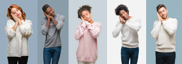 Collage Einer Gruppe Afrikanisch Amerikanischer Und Hispanischer Menschen Die Winterpullover — Stockfoto