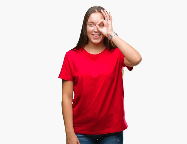 Young Beautiful Caucasian Woman Isolated Background Doing Gesture Hand Smiling — Stock Photo, Image