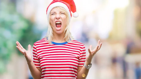 Jovem Mulher Loira Bonita Vestindo Chapéu Natal Sobre Fundo Isolado — Fotografia de Stock