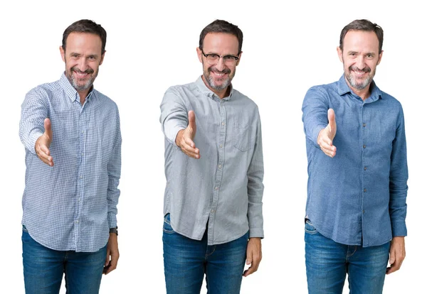 Colagem Homem Negócios Sênior Bonito Sobre Fundo Isolado Branco Sorrindo — Fotografia de Stock