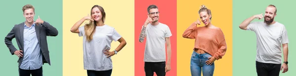 Collage Personas Del Grupo Mujeres Hombres Sobre Fondo Aislado Colorido — Foto de Stock