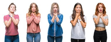 Kadınların genç güzel grop kolaj üzerinde arka plan bağırarak izole ve çünkü boğmak acı kendi ellerimle öldürürüm. Sağlık sorunu. Yaralarından ve intihar kavramı.