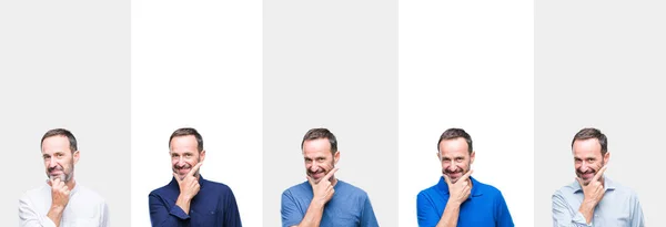 Collage Hombre Edad Madura Alzado Sobre Fondo Aislado Mirando Confiado —  Fotos de Stock