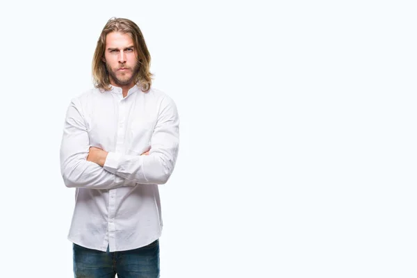 Young Handsome Man Long Hair Isolated Background Skeptic Nervous Disapproving — Stock Photo, Image