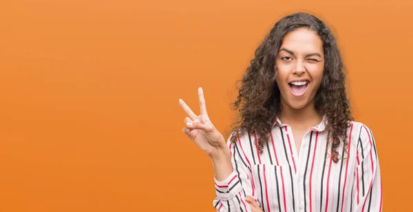 Beautiful Young Hispanic Woman Smiling Happy Face Winking Camera Doing — Stock Photo, Image