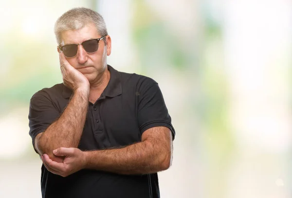 Handsome Senior Man Wearing Sunglasses Isolated Background Thinking Looking Tired — Stock Photo, Image