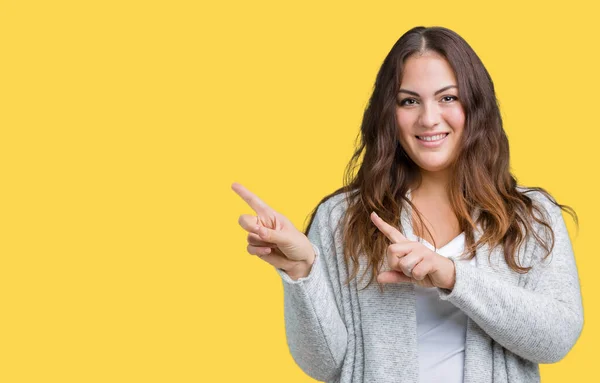 Hermosa Mujer Joven Tamaño Grande Con Chaqueta Invierno Sobre Fondo —  Fotos de Stock