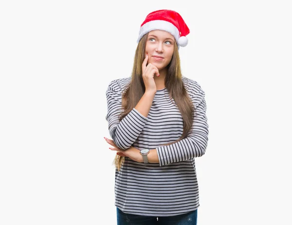 Jeune Belle Femme Caucasienne Portant Chapeau Noël Sur Fond Isolé — Photo