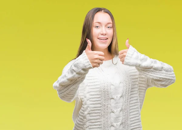 Junge Schöne Kaukasische Frau Winterpullover Über Isoliertem Hintergrund Zustimmend Positive — Stockfoto