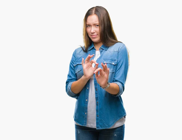 Mujer Hermosa Caucásica Joven Sobre Fondo Aislado Expresión Disgustada Disgustada — Foto de Stock