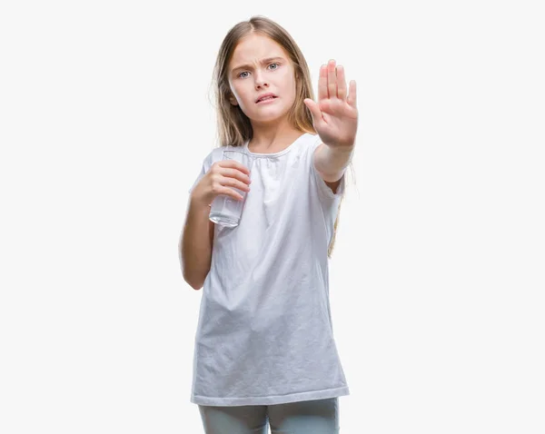 Junges Schönes Mädchen Trinkt Glas Wasser Über Isoliertem Hintergrund Mit — Stockfoto