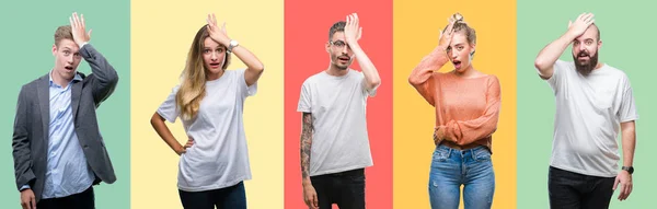 Collage Grupp Människor Kvinnor Och Män Över Färgglada Isolerade Bakgrund — Stockfoto