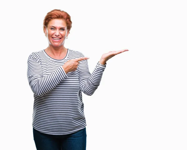 Atrractive Senior Caucasian Redhead Woman Isolated Background Amazed Smiling Camera — Stock Photo, Image