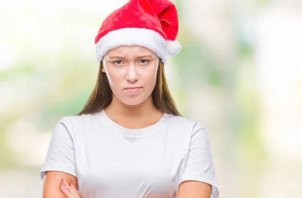 Jeune Belle Femme Caucasienne Portant Chapeau Noël Sur Fond Isolé — Photo