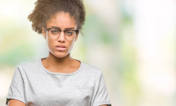 Young Afro American Woman Wearing Glasses Isolated Background Skeptic Nervous — Stock Photo, Image