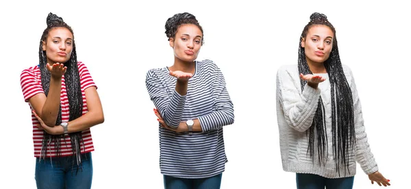 Collage Van Mooi Gevlochten Haar Afrikaanse Amerikaanse Vrouw Geïsoleerde Achtergrond — Stockfoto