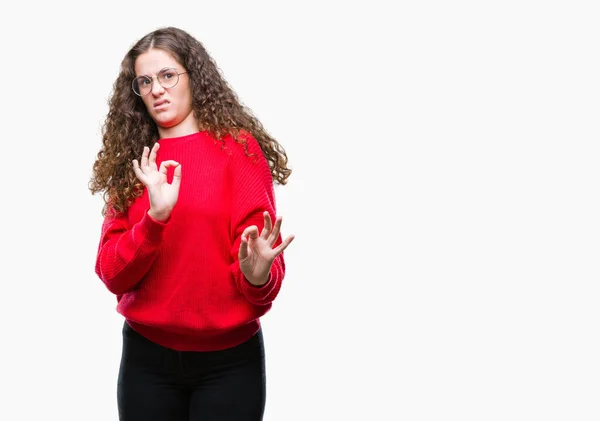 Beautiful Brunette Curly Hair Young Girl Wearing Glasses Winter Sweater — Stock Photo, Image