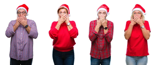 Collage Group Middle Age Senior People Wearing Christmas Hat Isolated — Stock Photo, Image