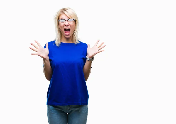 Giovane Bella Donna Bionda Con Gli Occhiali Sfondo Isolato Che — Foto Stock