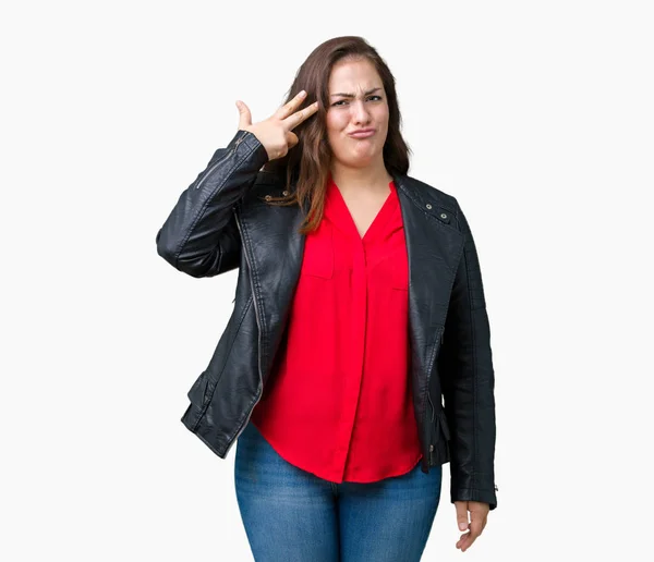 Beautiful Size Young Woman Wearing Fashion Leather Jacket Isolated Background — Stock Photo, Image