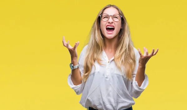 Ung Vacker Blond Affärskvinna Glasögon Över Isolerade Bakgrund Crazy Och — Stockfoto