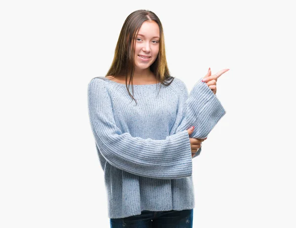 Young Beautiful Caucasian Woman Wearing Winter Sweater Isolated Background Big — Stock Photo, Image