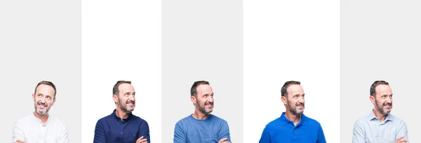 Collage Van Middelbare Leeftijd Senior Hoary Man Geïsoleerde Achtergrond Glimlachend — Stockfoto