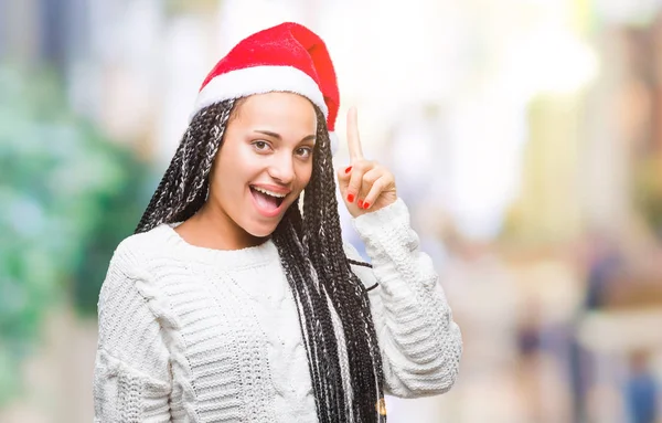 Jovem Trançado Cabelo Afro Americano Menina Vestindo Chapéu Natal Sobre — Fotografia de Stock