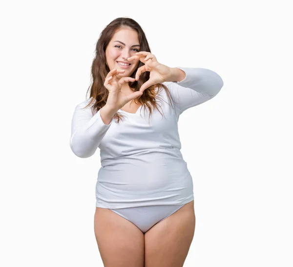 Beautiful Size Young Overwight Woman Wearing White Underwear Isolated Background — Stock Photo, Image