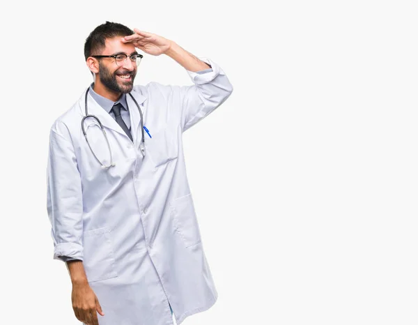 Erwachsener Hispanischer Arzt Mann Mit Isoliertem Hintergrund Sehr Glücklich Und — Stockfoto